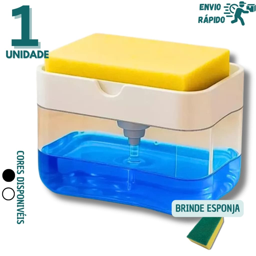 Dispenser Porta Detergente e Sabão Líquido com Suporte para Esponja l Limpeza Cozinha