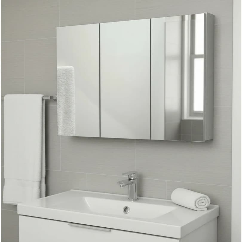 Espelho 80cm para Banheiro Armário 3 Portas com Amortecedor - 100% MDF - MONTADO