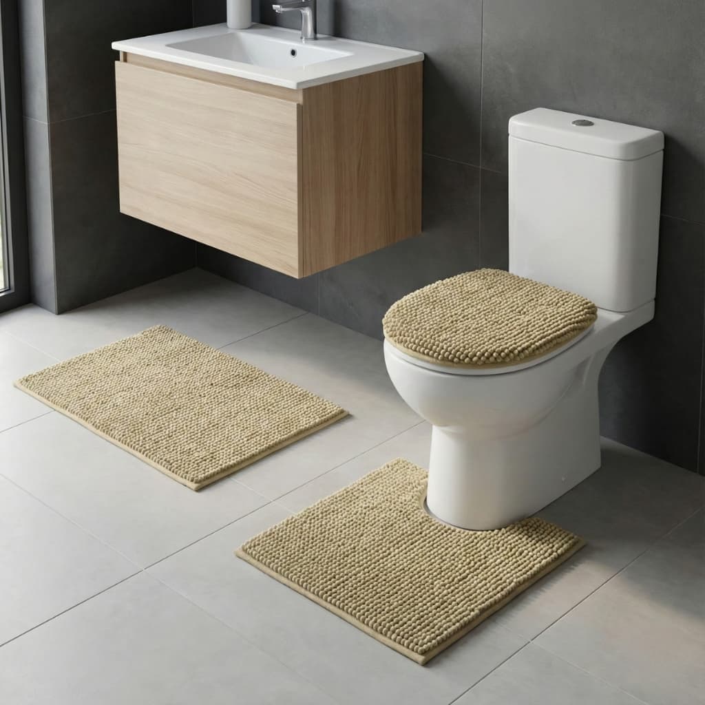 Jogo De Tapete Para Banheiro 3 Peças Antiderrapante Microfibra Bolinha Pipoca Macio Luxo Premium