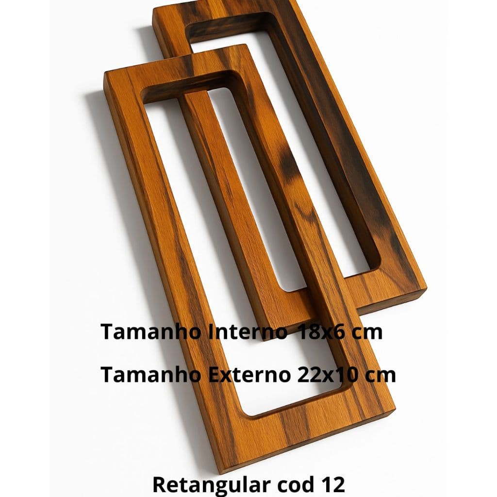 (12 Retangular) Alça de Madeira Teca luxo Exclusiva para Bolsas, Bags e Cestos Artesanais (Vendido em Pares)