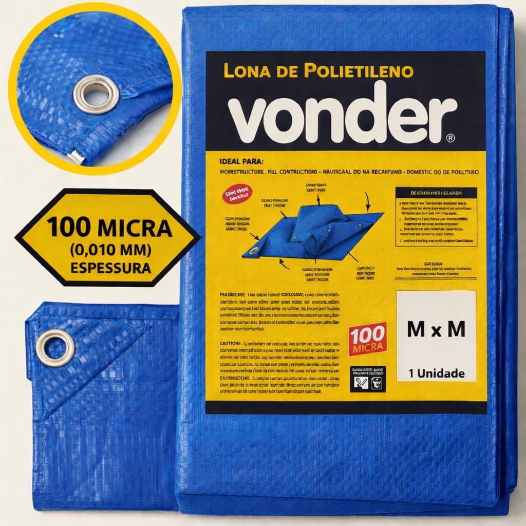 Lona Leve Azul  100 Micra Impermeável Polietileno com Ilhós – Diversos Tamanhos