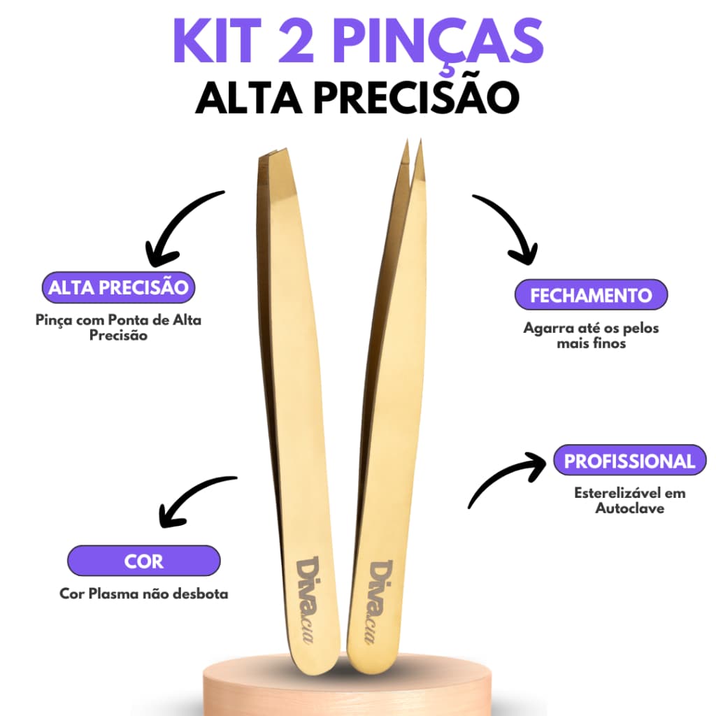 Kit Pinças Sobrancelhas Pinça Chanfrada, Agulha, Tesoura Sobrancelhas Alta Precisão Autoclavável