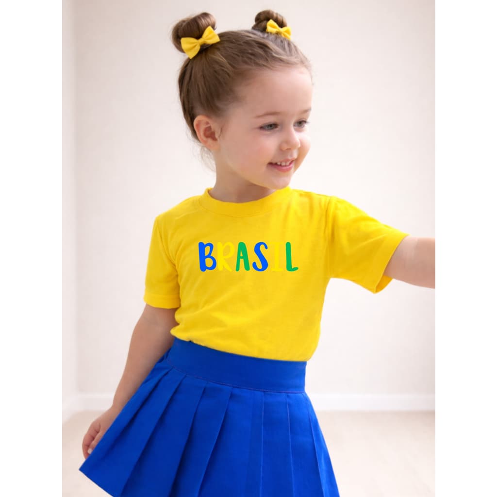 Camiseta Infantil Feminina Copa Brasil Colorido 1009 Torcida kids Copa do mundo Seleção Brasileira