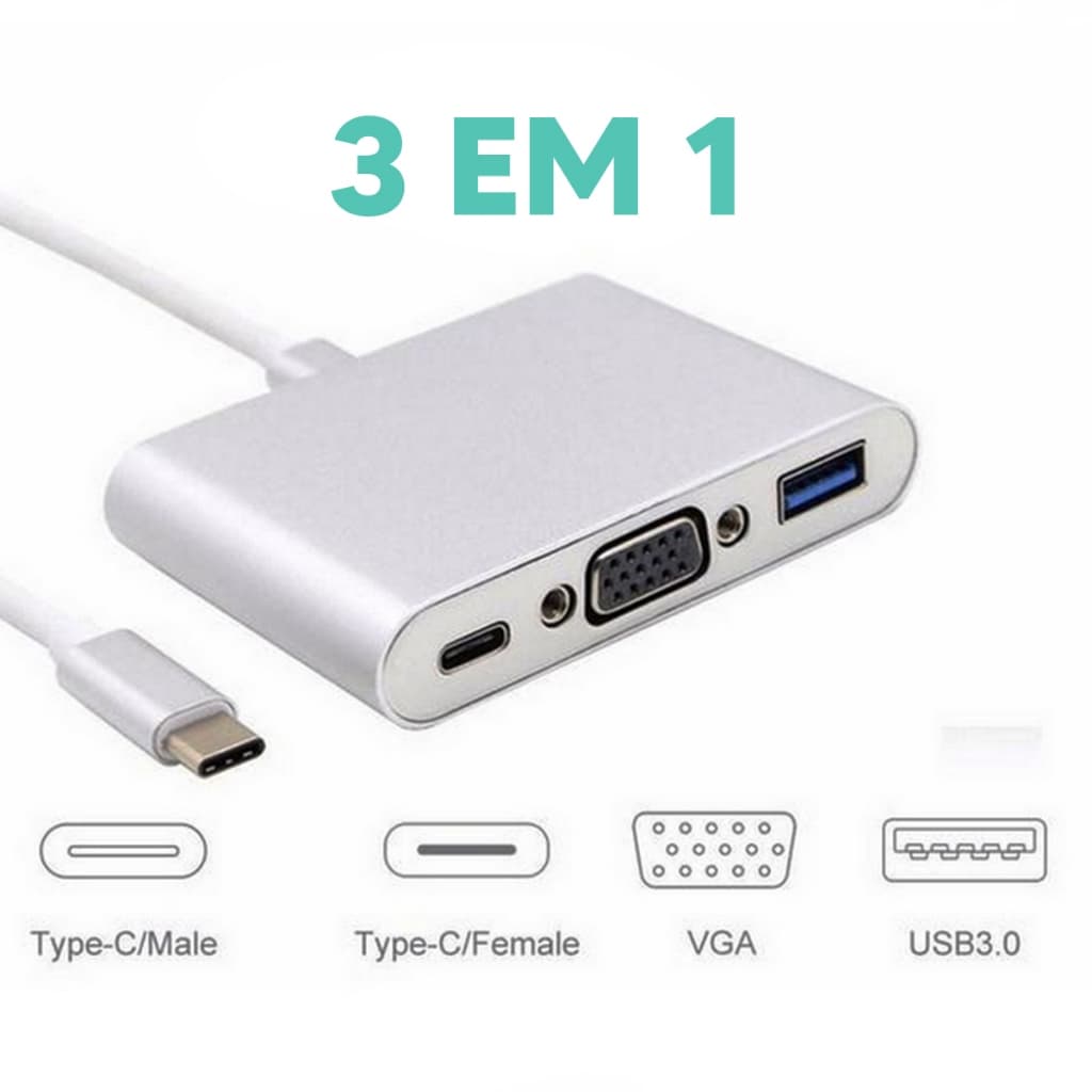 Adaptador 3x1 - Usb Tipo-c Thunderbolt 3 X Usb-c Vga Usb 3.0