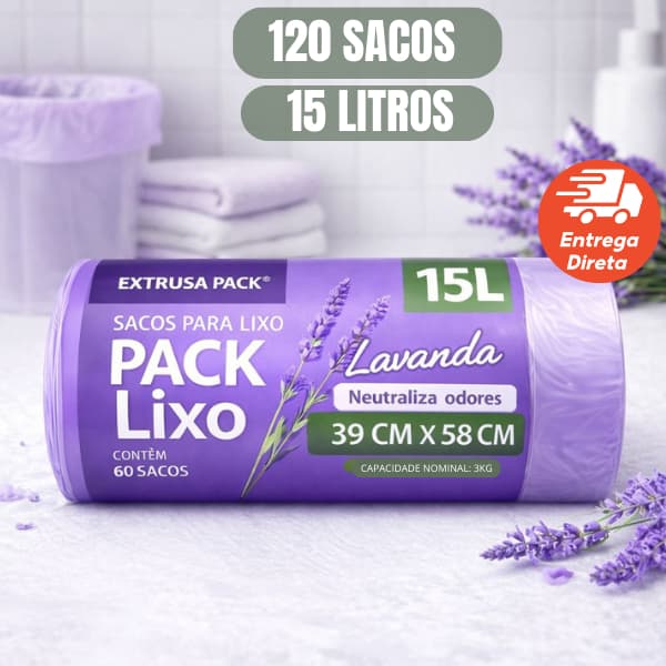 Kit 1/2 Saco de Lixo Perfumado 15L Lavanda Cheiroso Anti Inseto Neutraliza Odor Resistente Econômico