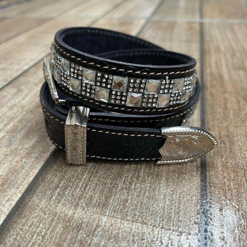 Cinto Infantil Feminino Strass Brilhante Couro Legítimo Elegância e Qualidade