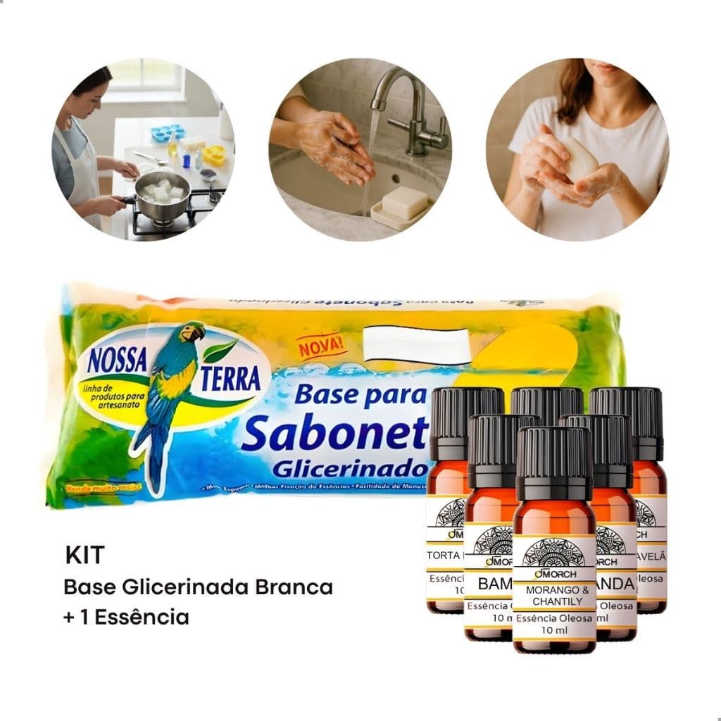 Base Glicerinada 1Kg Para Sabonetes Artesanais E 10ml de Essência Premium
