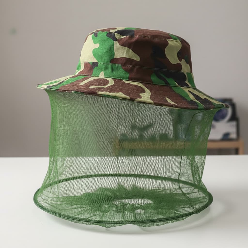 Chapéu Mosquiteiro Camuflado com Tela Protetora Anti-Insetos | Boné Pesca Camping Trilha Caça Apicultura