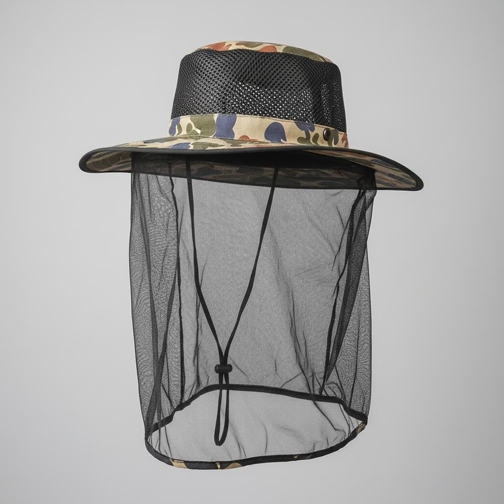 Chapéu Camuflado com Tela Mosquiteiro Anti Insetos Proteção Rosto Pesca Camping Trilha