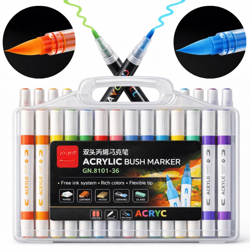 Caneta Marcadora Acrílica Pincel Artístico 12/24/36/48 Cores Vibrantes para Desenho e Pintura DIY