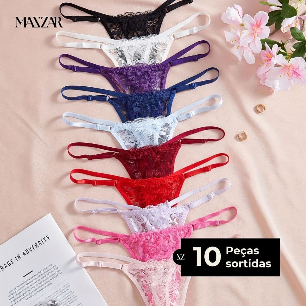 Kit 10 Unidades de Calcinha Fio Dental Regulagem Lingerie Sexy Calcinha sex sensual Calcinha sex lingerie sex calcinha