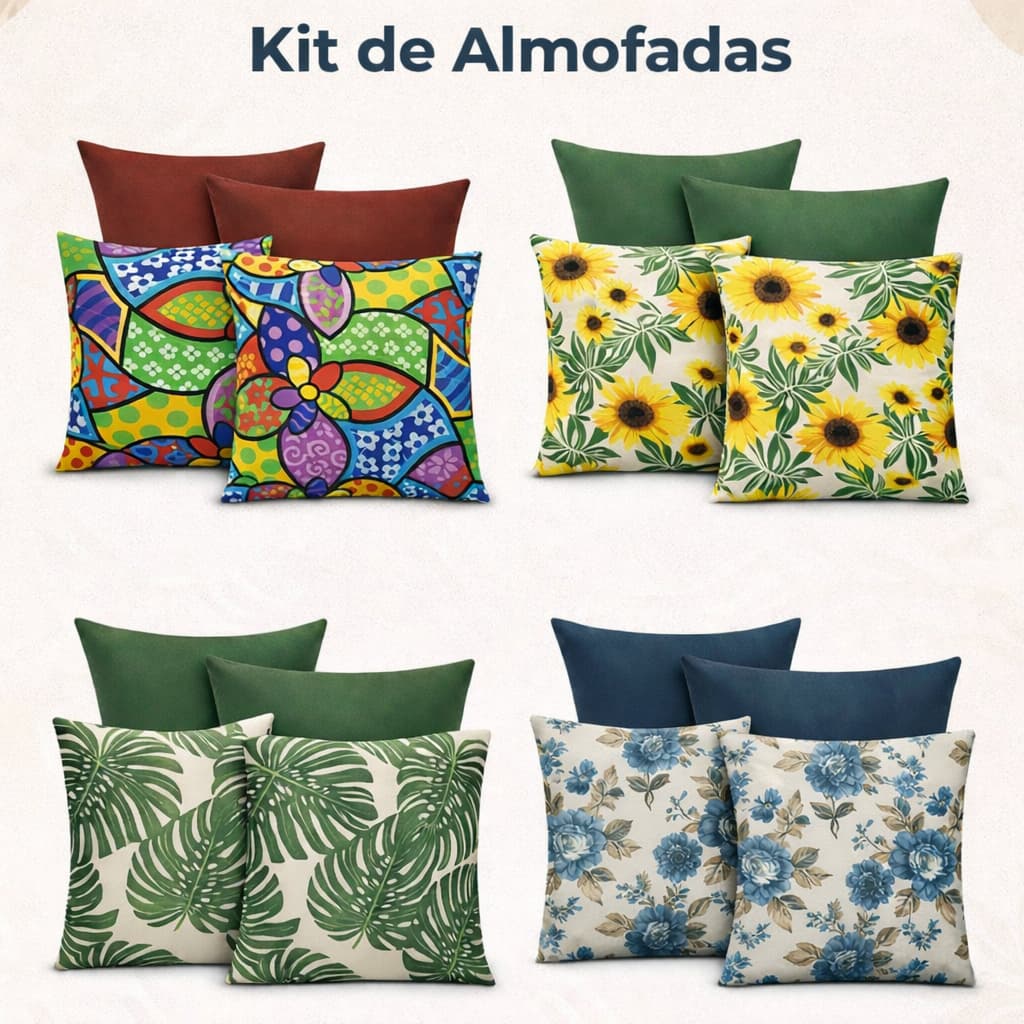 KIT 4 CAPAS PARA ALMOFADAS DECORATIVAS COM ZÍPER 45x45cm