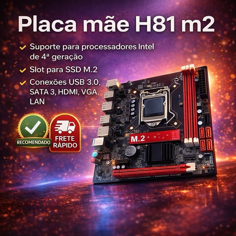 Placa Mãe H81 LGA 1150 DDR3 Suporte M.2 SSD HDMI VGA USB 3.0 Ideal P/ Intel Core i7 i5 i3 4ª Geração