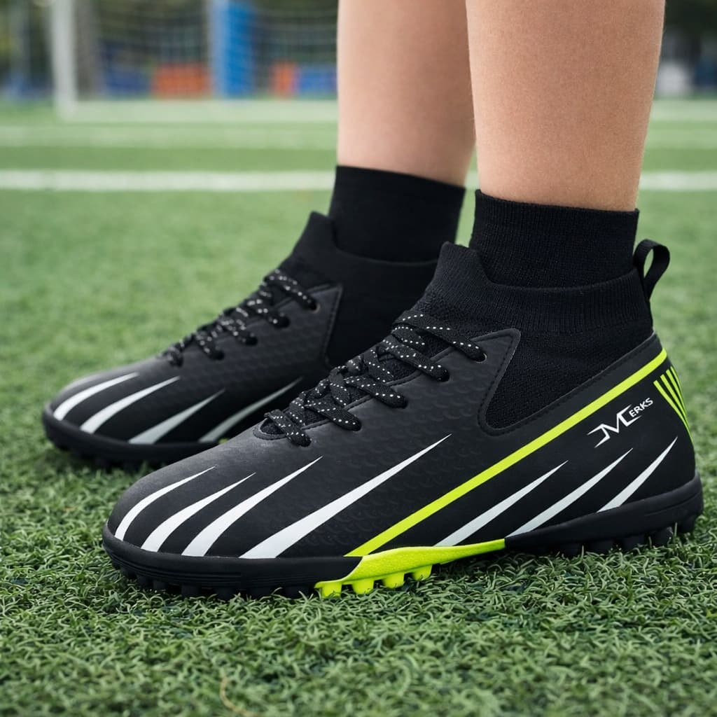 Chuteira Society Infantil Meinha Grama Sintética Calce Facil Meia Cano Baixo Criança Merks