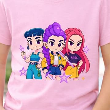 Camiseta Infantil Huntrix Meninas Kpop Estampa fofa Moda Kids 100% Algodão