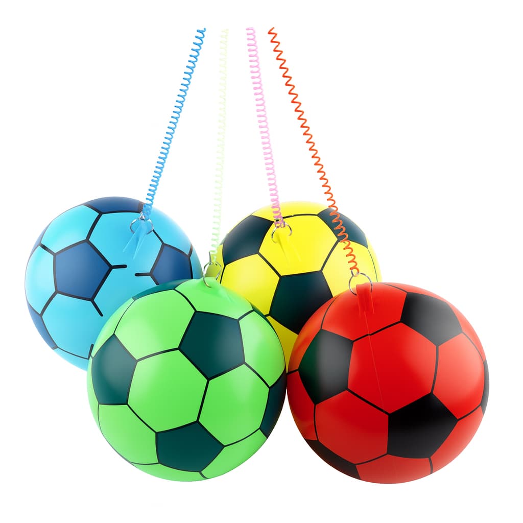 BOLA DE VINIL COLORIDA COM CORDÃO ESPIRAL (70G) - 1 UNIDADE