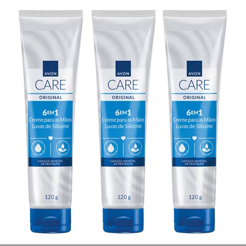 Kit com 2 ou 3 Avon Care Creme para Mãos 6 em 1 Luvas de Silicone Original 120g