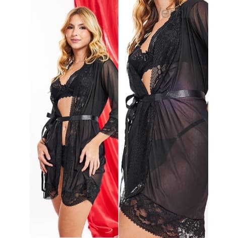 Robe Luxo Sexy Tule Conforto Roupão Feminino Lingerie Renda Lua de Mel Sex
