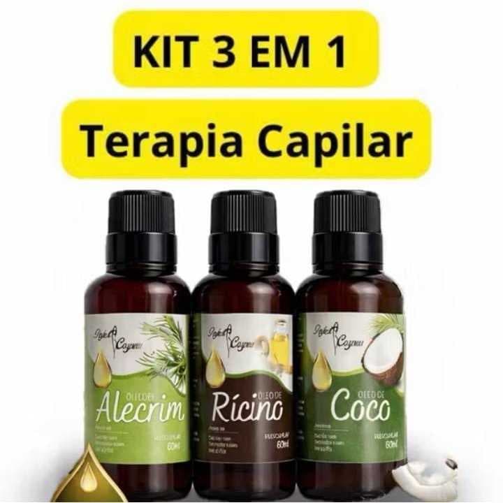 KIT Terapia Capilar 3 ÓLEOS Óleo de Coco + Ricino + Alecrim 60ml Tratamento Capilar