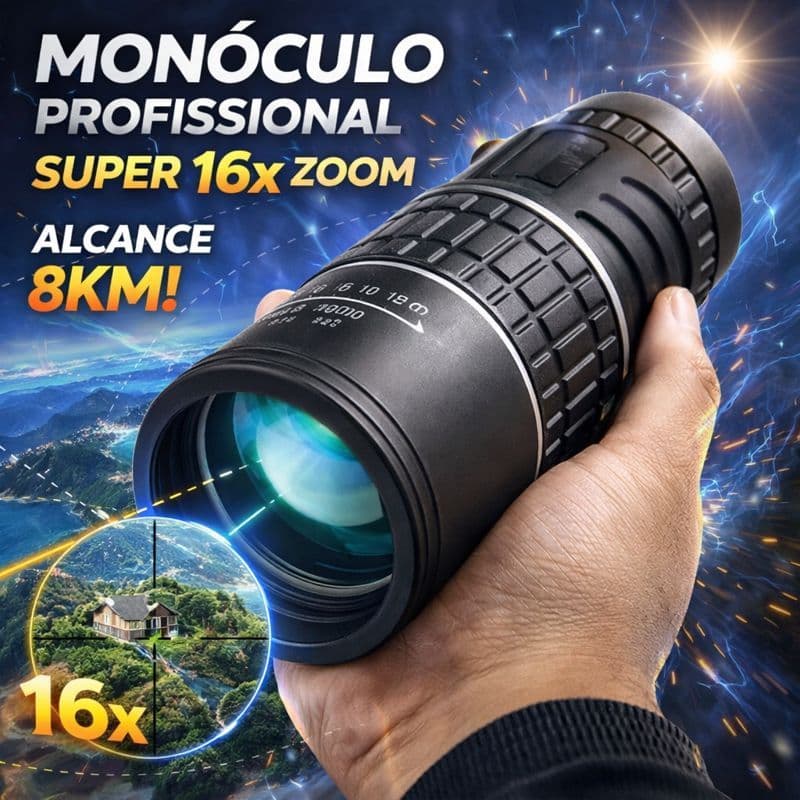 Monóculo Tático Profissional 16x Zoom – Alcance de até 8km em Alta Definição