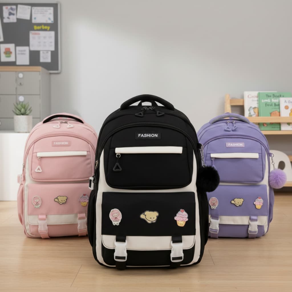 Mochila Escolar Feminina Impermeavel Juvenil Contas Coloridas Ideal para Escola, Viagem e Uso Diário