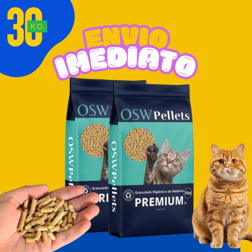 Granulado Higiênico de Madeira 15/20/30KG Granulometria Pellets Eficácia Total - Envio Imediato