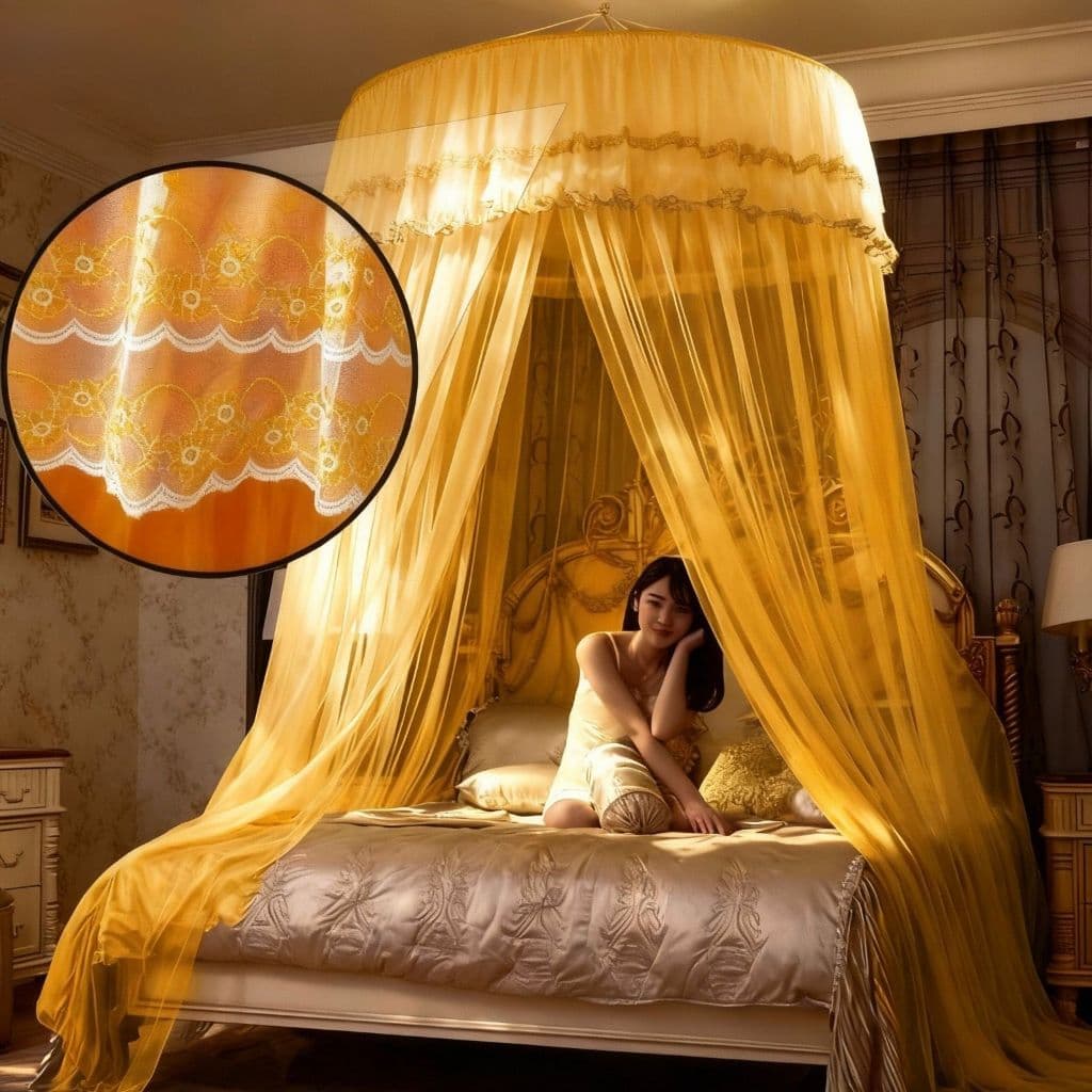 Mosquiteiro Indiano de Teto Casal Gigante 14m para Box Queen King com Abertura Lateral Premium Luxo