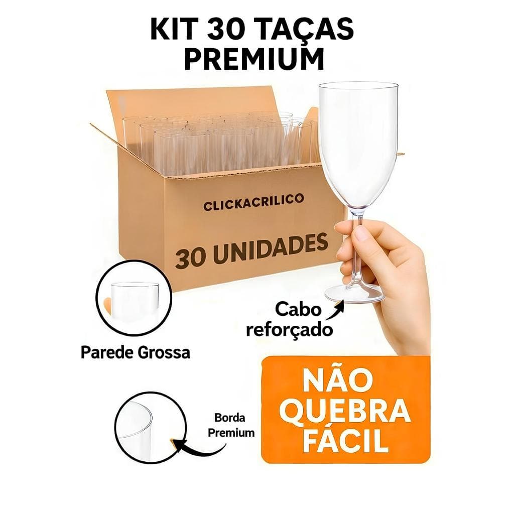 Kit 30 Taças de Vinho 340ml Acrílico Cristal Incolor para Festa e Eventos – Resistente e Elegante