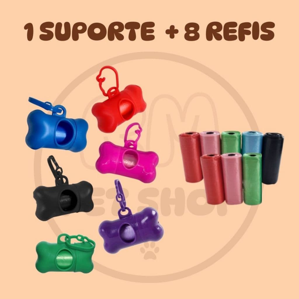 Refil Saco Cata Caca Rolinhos C/ Saquinhos + Suporte Colorido Para Pet Higiênico