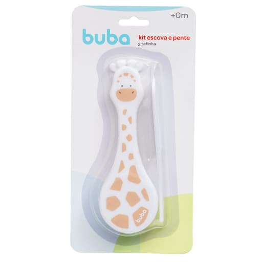 Kit escova e pente para bebê girafinha Buba, cerdas macias, kit higiene recém nascido