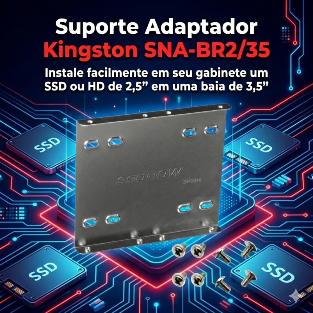 Suporte Adaptador Kingston SSD HD 2.5 Para 3.5 Upgrade Prático para Desktop e PC Gamer