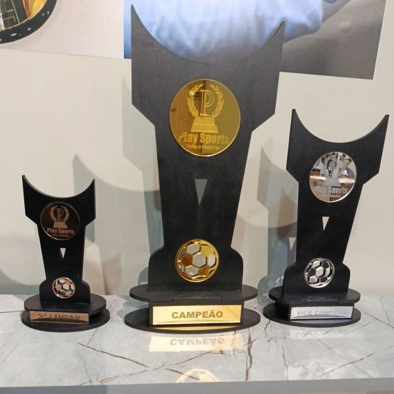 Kit 3 troféu Champions MDF acrilico personalizado