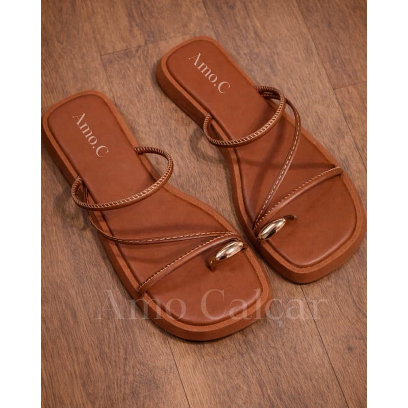 Sandália Feminina Flat Premium Tendência 2026 Meia Lua com tiras sofisticada calce fácil
