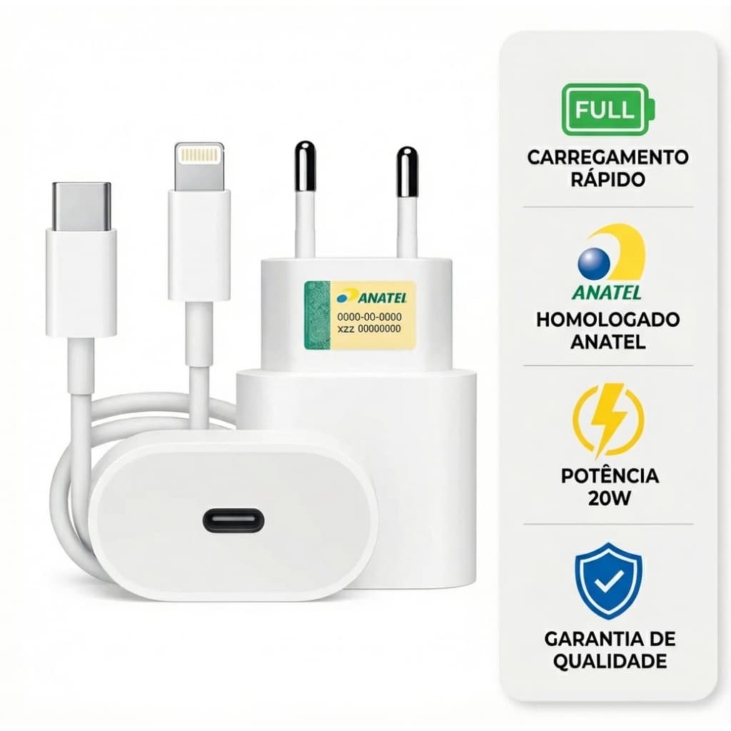 Carregador P/ iPhone Original Completo Turbo 20w iphone 11 12 12 13 14 Promax X  Xr Xs
