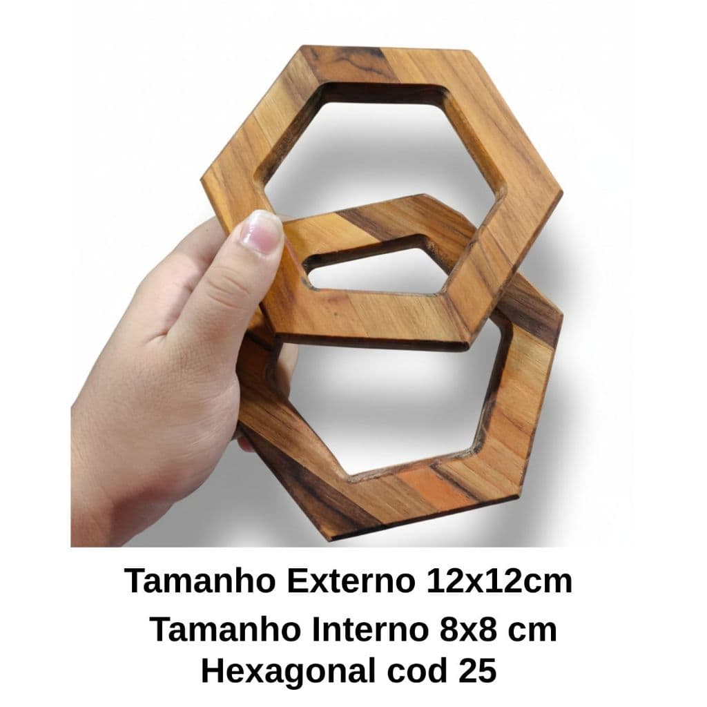 (25Hexagonal)Alça de Madeira Teca luxo Exclusiva para Bolsas, Bags e Cestos Artesanais (Vendido em Pares) 15mm Espessura