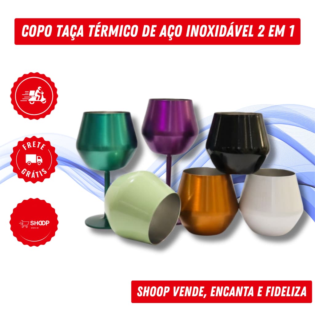 Taça Copo Térmico Aço Inox 2 Em 1 410 ml | Haste Removível, Parede Dupla e Isolamento Térmico