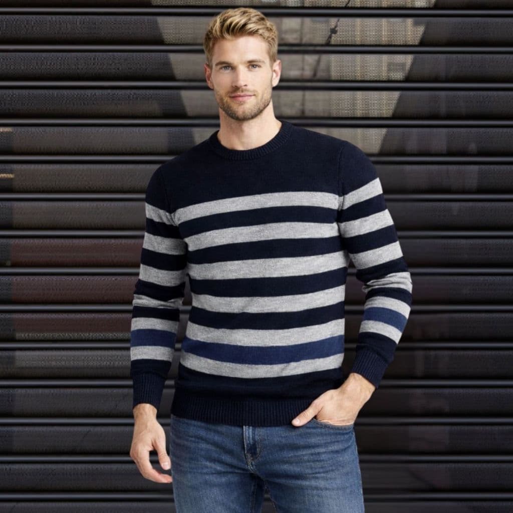 Suéter Masculino Blusa de Frio de Tricô Lã Manga Comprida Listrado Maculina Inverno Malha Grossa