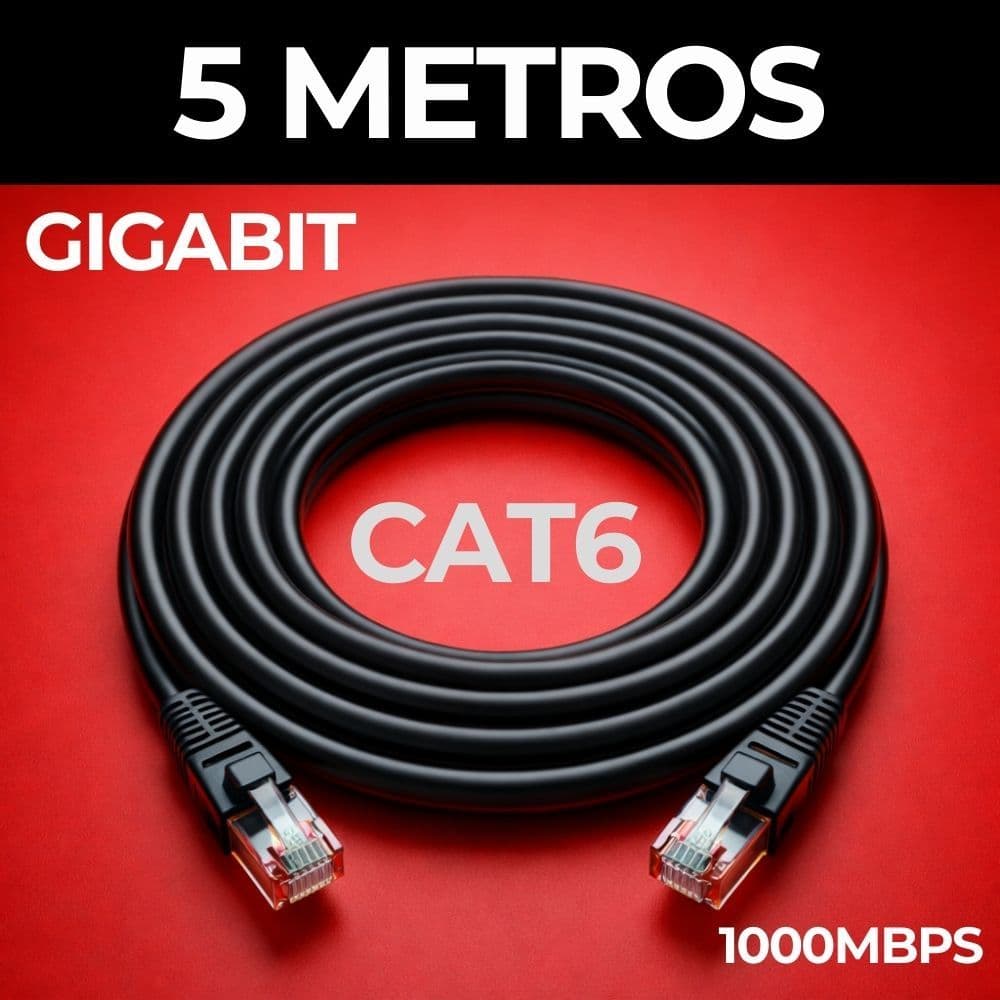 CABO DE REDE CAT6 5 METROS PRETO GIGABIT ULTRA VELOCIDADE