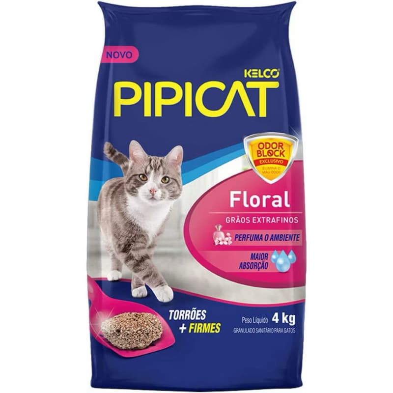 Areia sanitária para gatos Pipicat pacote 4kg