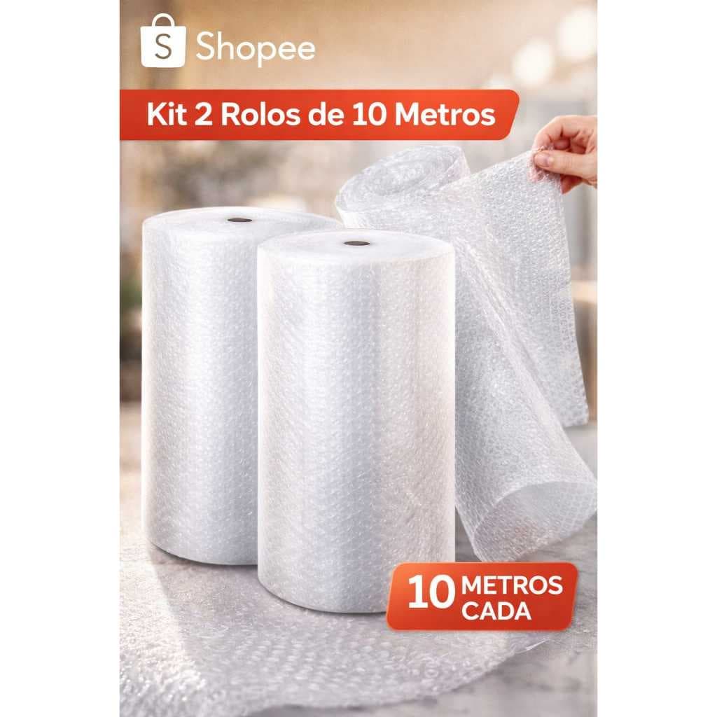 Kit 2 Rolos Plástico Bolha 10 Metros Embalagem E-commerce Mudanças ENVIO IMEDIATO