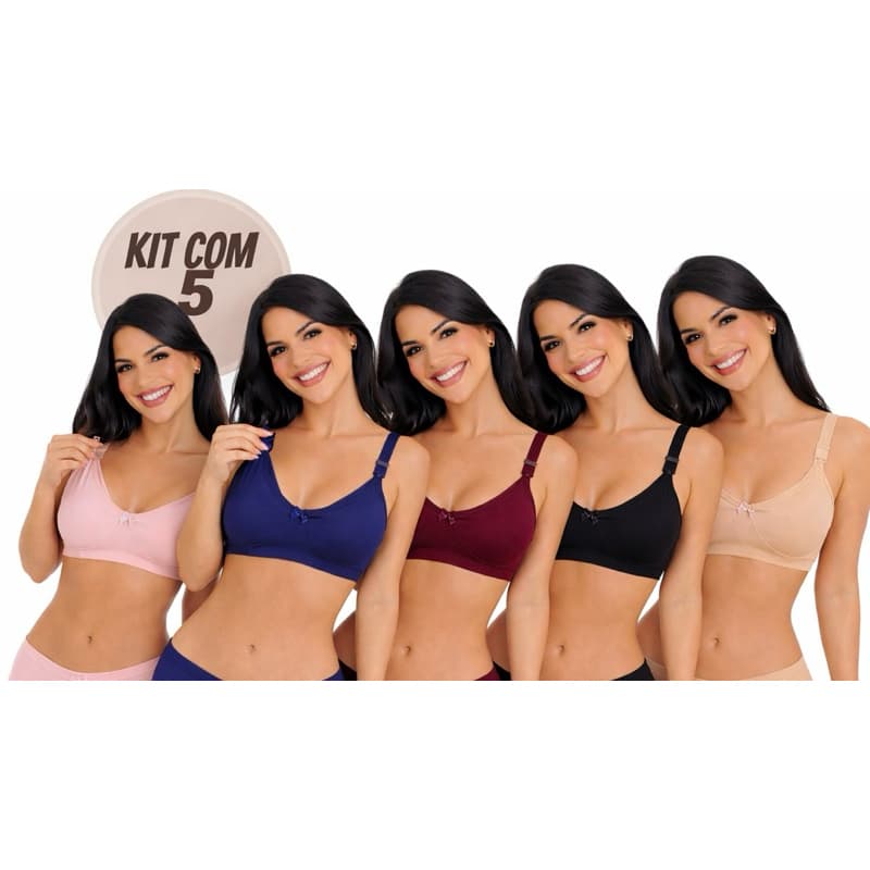 Kit 5 Sutiã Amamentação Reforçado Maternidade Pós Cirúrgico Lingerie
