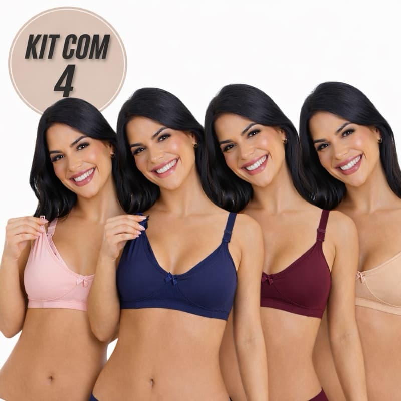 Kit 4 Sutiã Amamentação Reforçado Maternidade Pós Cirúrgico Lingerie