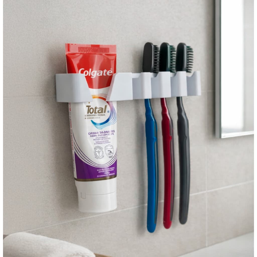 Suporte Para Escovas de Dente e Pasta de Dente Organizador 5 em 1 Moderno Luxo Com Fixador na Parede Organize sua Casa