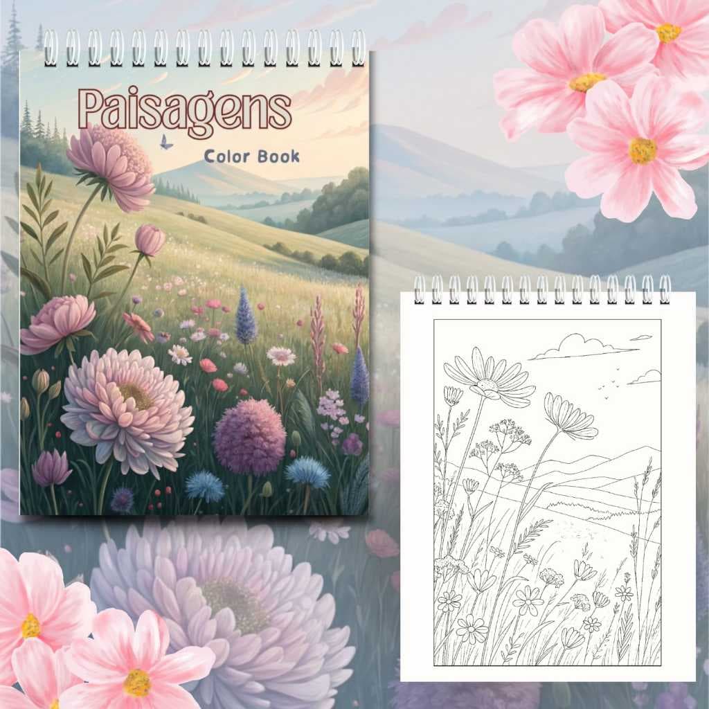 Livro de Colorir Paisagens A5 | Cenários Naturais Lindos | Papel 180g Grosso | Ideal para Canetinhas