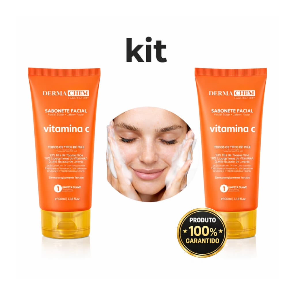 Sabonete Facial Dermachem Vitamina C 100ml - Anti-Idade, Limpa/ Renova Celulas, Clareamento da Pele