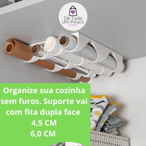 Suporte fechado para rolos de plastico filme - papel manteiga - papel aluminio - suporte para armarios 4,5 CM e 6,0 CM