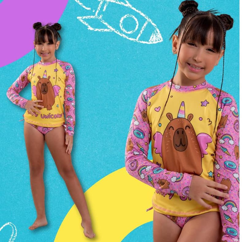 Conjunto Biquini+Blusa Proteção UV50  infantil Menina Moda Praia Piscina 02 ao 14