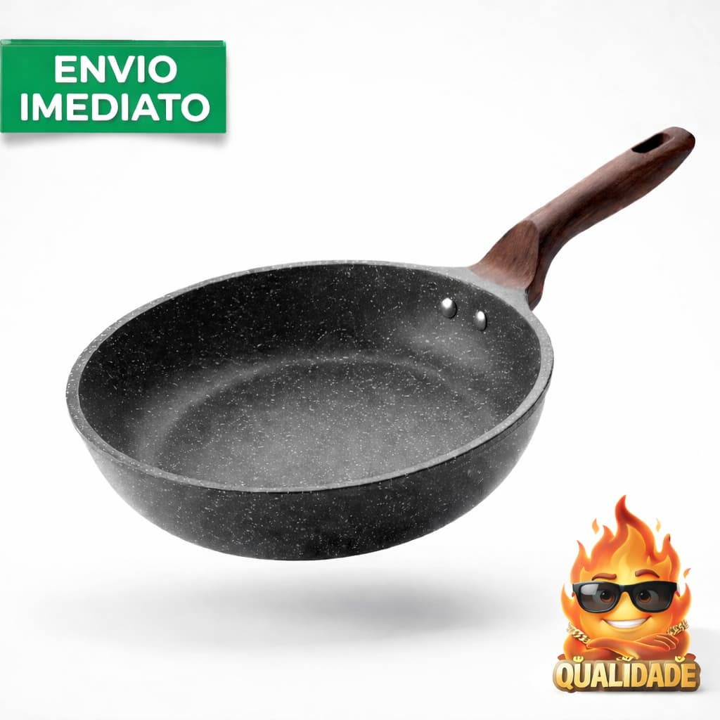 Frigideira Cerâmica Antiaderente 26cm ou 28cm - Premium Cabo Madeira Não Gruda