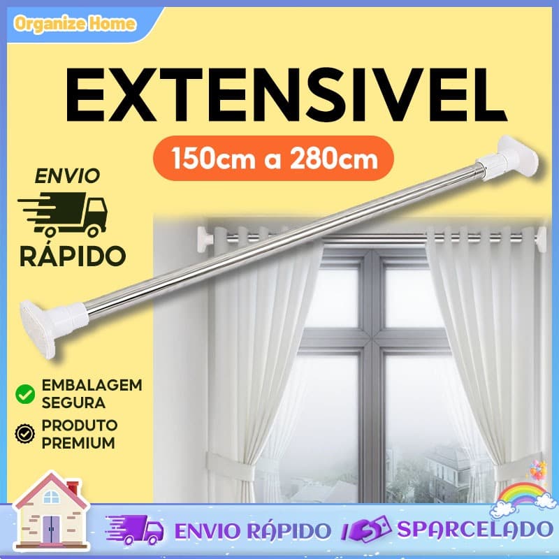 varão de cortina Ajustável 70cm até 2,8mt Bastão Extensivel Box Banheiro Suporte Extensor