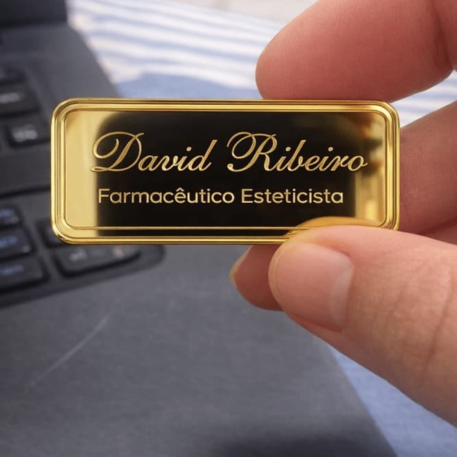 Broche alfinete POP acrílico dourado Personalizado com nome + Profissão